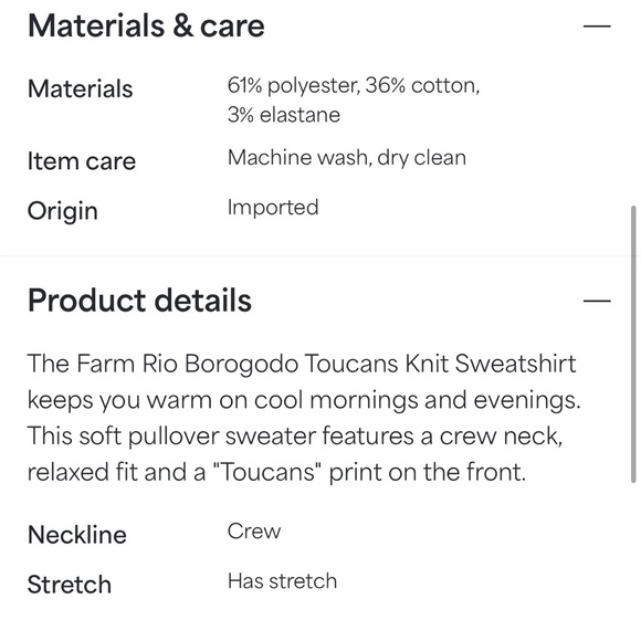 Farm Rio Toucan knit sweatshirt sz Small - Picture 6 of 6